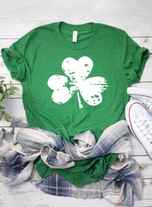 Women's T-shirts St Patrick's Day Shamrock Print Short Sleeve Round Neck Daily T-shirt