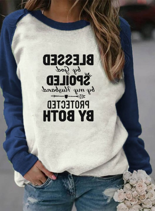 Women's Sweatshirts Color Block Letter Round Neck Long Sleeve Casual Daily Sweatshirts