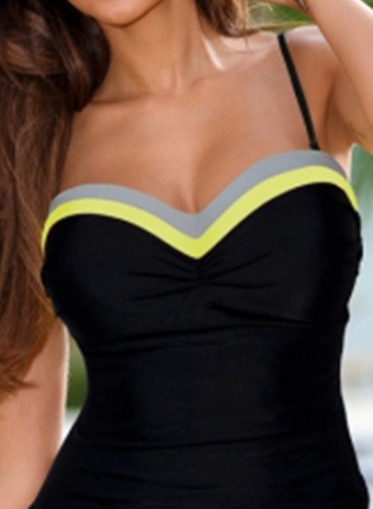 Women's Tankini Set Color Block Padded V Neck Mid Waist Vacation Tankini Set