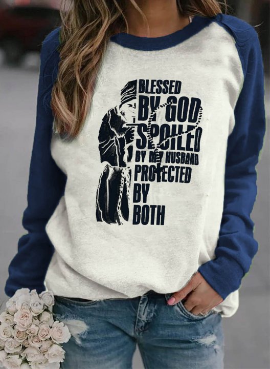 Women's Blessed By God Spoiled By My Husband Protected By Both Sweatshirts Long Sleeve Casual Daily Sweatshirts