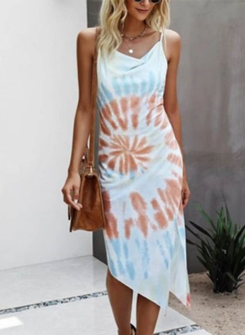 Women's Midi Dresses Color Block Abstract Sleeveless Bodycon Spaghetti Vacation Asymmetric Casual Midi Dress