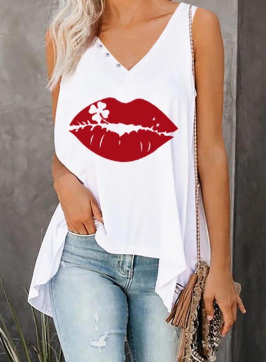 Women's Tank Tops Lip Print Multicolor Summer Sleeveless V Neck Casual Daily Tunic Tops