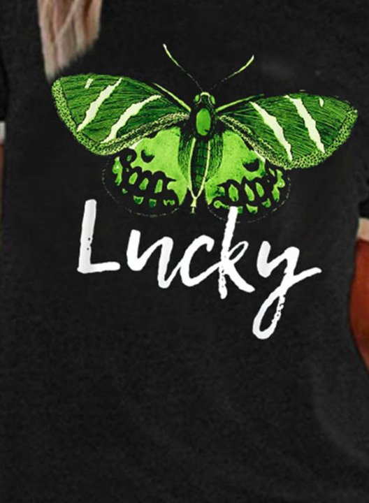 Women's T-shirts Butterfly Lucky Print St. Patrick's Day Color Block Round Neck Short Sleeve Daily Casual T-shirts