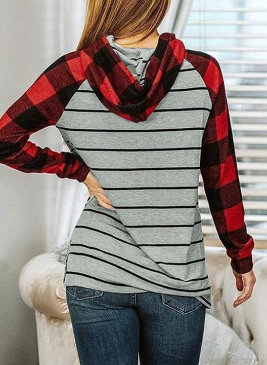 Striped Plaid Long Sleeve Hoodie