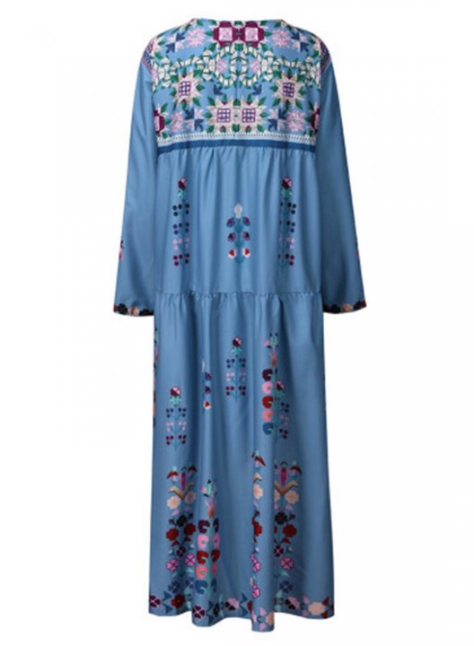 Women's Maxi Dresses Floral Multicolor Long Sleeve V Neck Boho Maxi Dress