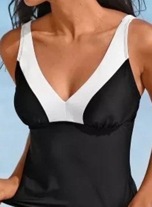 Women's Tankinis Color Block V Neck Vacation Padded Tankini