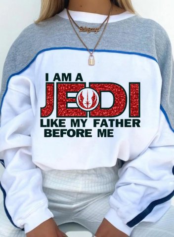 Women's I am a JEDI Like my father before me Sweatshirts Letter Print Sequin Long Sleeve Round Neck Casual Sweatshirt