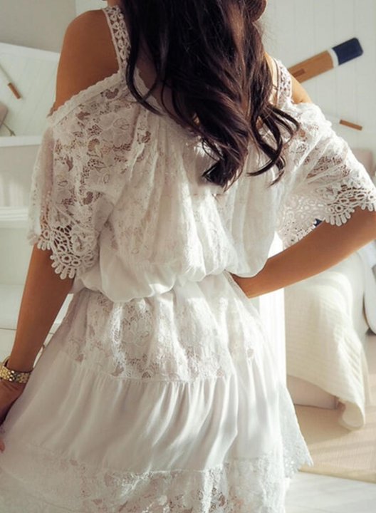 Women's Mini Dress Solid Lace Floral Fit & Flare Short Sleeve Spaghetti Daily Mini Dress