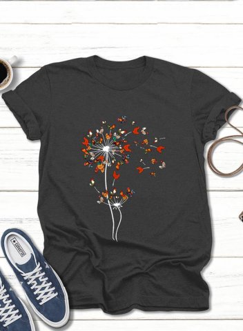 Women's T-shirts Dandelion Heart Print Short Sleeve Round Neck Basic T-shirt