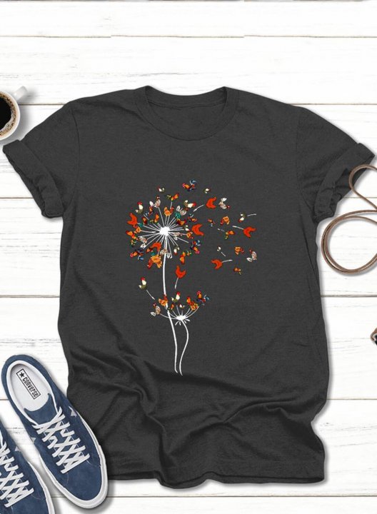 Women's T-shirts Dandelion Heart Print Short Sleeve Round Neck Basic T-shirt