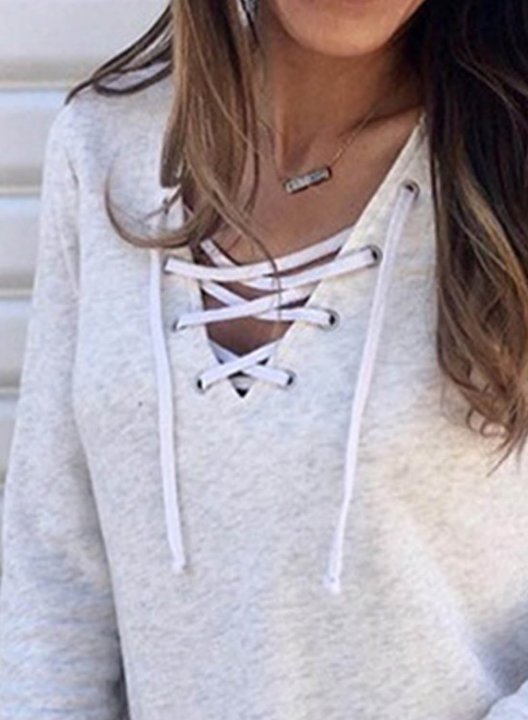 Solid Long Sleeve V Neck Sweatshirt