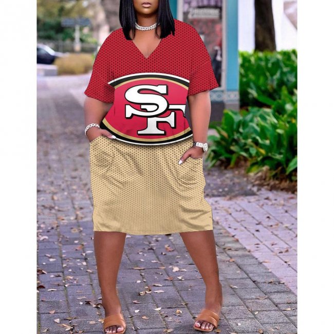 San Francisco 49ers printed V-neck dress with pocket