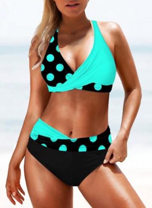 Women's Bikinis Color Block Polka Dot Sleeveless Adjustable Wire-free Halter Padded Vacation Bikini