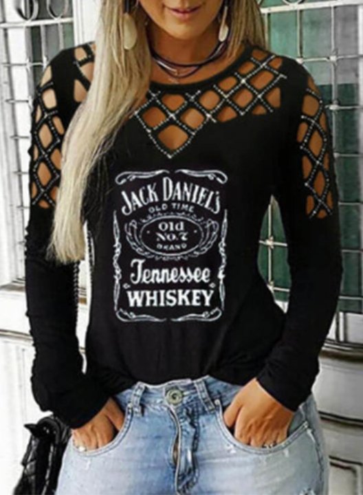 Women Slogans Rhinestone Loose Sweatshirs Tops