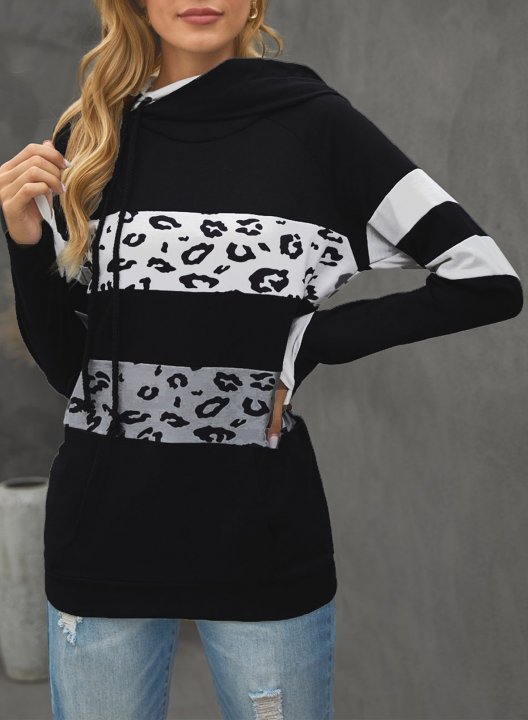 Leopard Print Black And White Stitching Fashion Sweatshirt