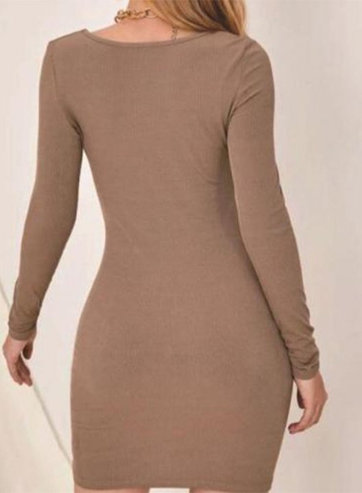 Women's Mini Dresses Solid Long Sleeve Square Neck Drawstring Mini Dress