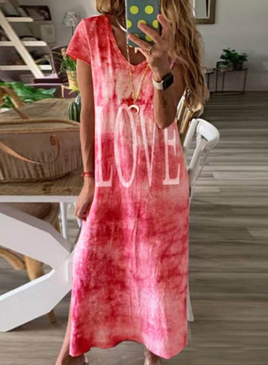 Women's Tie Dye Maxi Dresses Letter Multicolor Tiedye Long Sleeve V Neck Maxi Dress