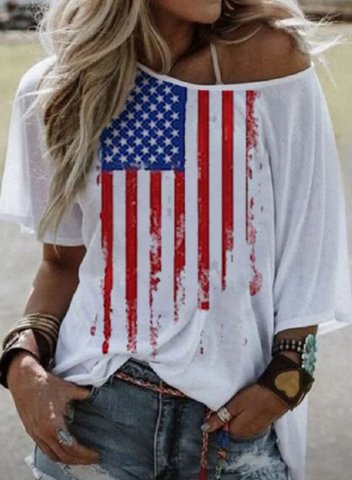 Women's T-shirts Striped American Flag Round Neck Short Sleeve Casual Daily T-shirts