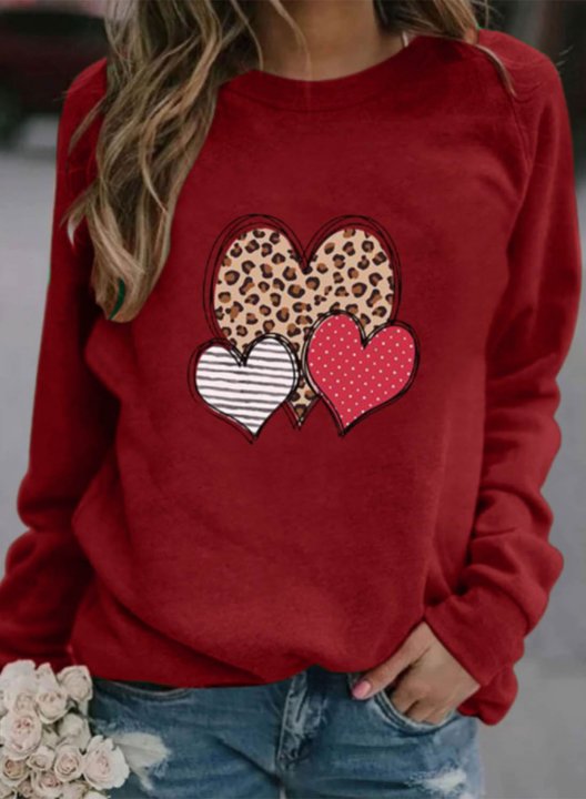 Women's Sweatshirts Heart Solid Long Sleeve Round Neck Casual Sweatshirt