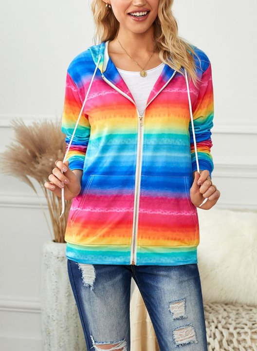 Color Block Long Sleeve Zip Hoodie