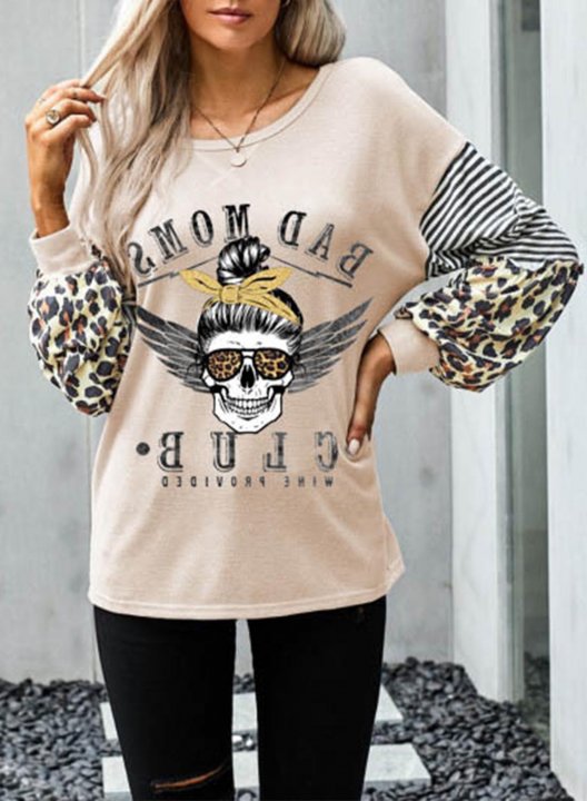 Women's Tunic Tops Color Block Leopard Letter Round Neck Long Sleeve Casual Daily Tunics