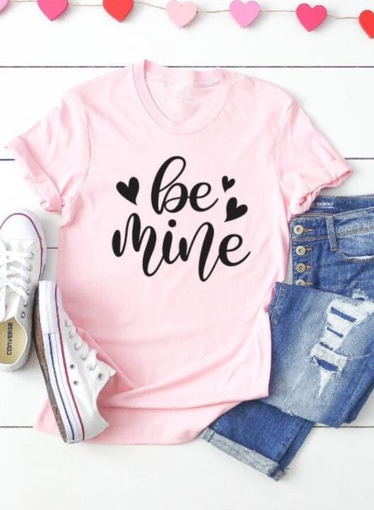 Women's T-shirts Letter Be Mine Valentine Short Sleeve Round Neck Festival Daily T-shirt