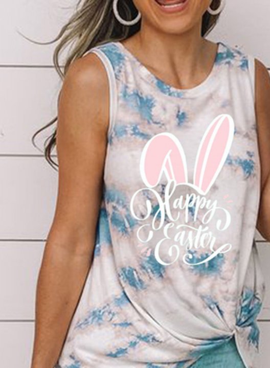 Women's Cute Tank Tops Happy Easter Print Tie Dye Sleeveless Round Neck Daily Tank