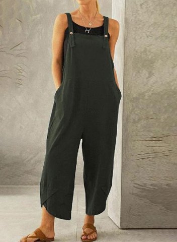 Women's Jumpsuits Straight Solid Mid Waist Ankle-length Casual Jumpsuits