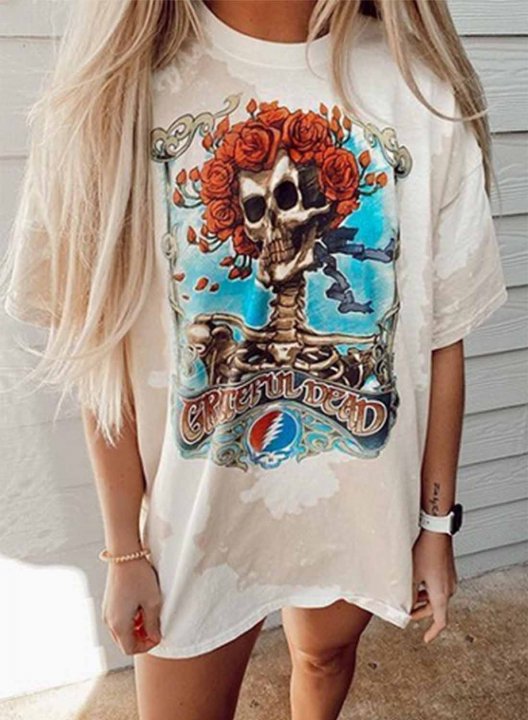 Women's Vintage Graphic T-shirts Skull Letter Print Short Sleeve Round Neck Rock Daily Tunic T-shirt