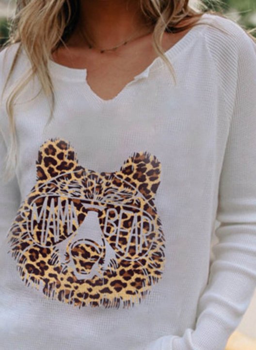 Women's Mama Bear Sweatshirt Casual Solid Animal Print V Neck Long Sleeve Daily Pullovers