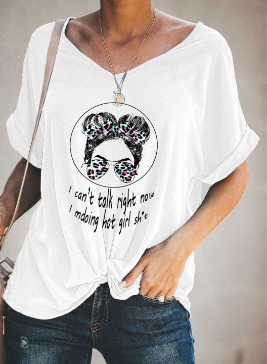 Women's T-shirts Letter Portrait Short Sleeve V Neck Daily Work T-shirt