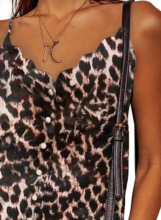 Women's Cami Tops Leopard Button Sleeveless Spaghetti Casual Daily Cami Tops