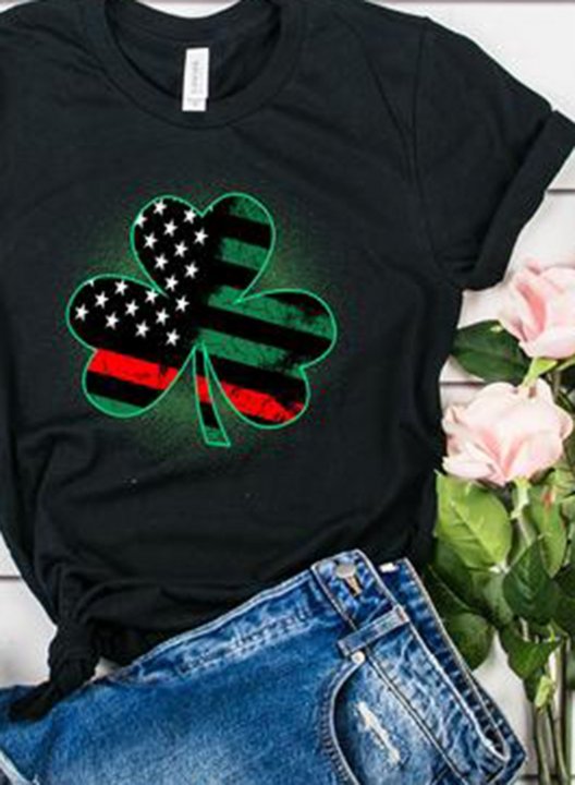 Women's American Flag Shamrock Graphic T-Shirt Solid Round Neck Short Sleeve Daily T-shirts