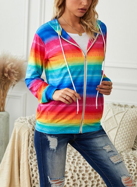 Color Block Long Sleeve Zip Hoodie