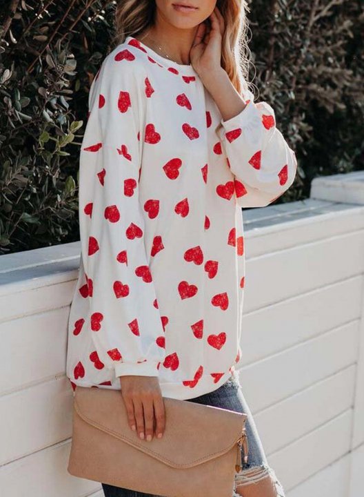 Women's Sweatshirt Heart Print Off Shoulder Sweatshirts