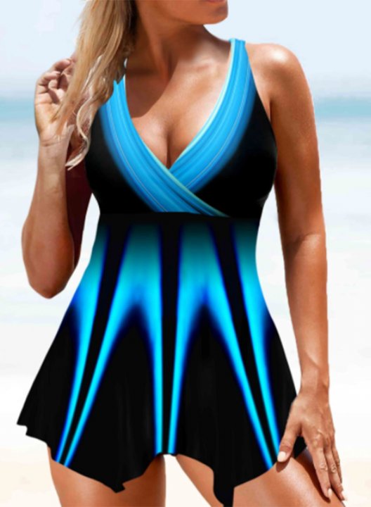 Women's Tankinis Color Block V Neck Padded Criss Cross Vacation Tankini