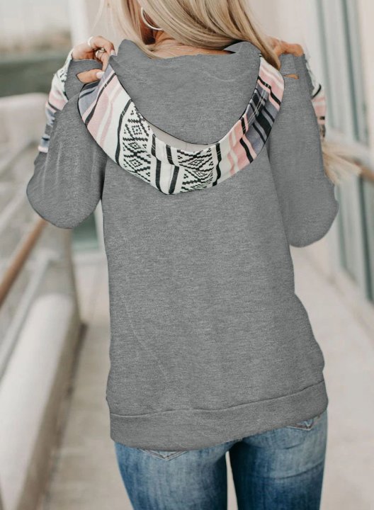 Long Sleeve Color Block Casual Hoodie