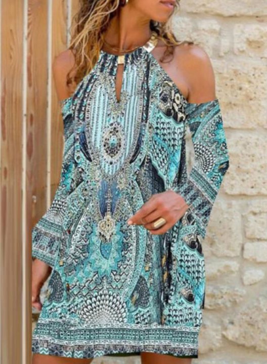 Women's Mini Dresses Geometric Tropical Cold Shoulder Boho Dress