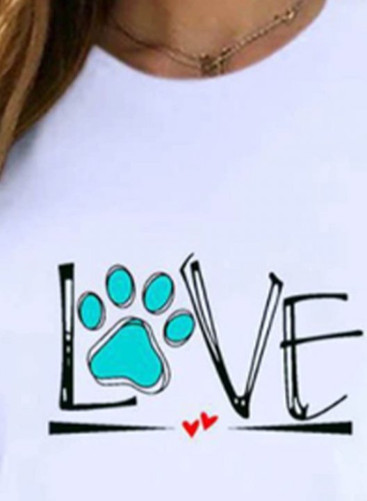 Women's T-shirts Letter Paw Heart Print Solid Round Neck Short Sleeve Daily Casual T-shirts