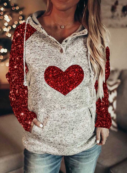 Women's Hoodies Sequins Heart-shaped Long Sleeve Hoodie