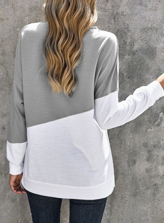 Color Block Long Sleeve Round Neck Casual Sweatshirt