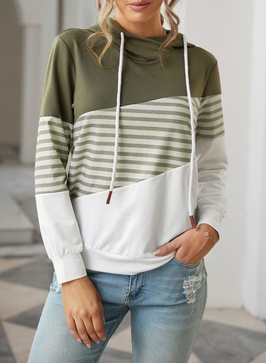 Striped Color Block Long Sleeve Hoodie