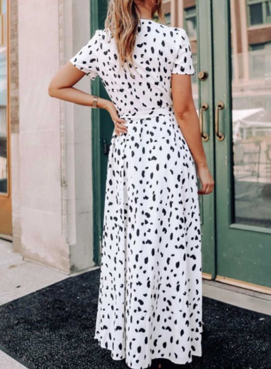 Women's Maxi Dress Polka Dot A-line Short Sleeve V Neck Knot Summer Casual Daily Date Maxi Dress