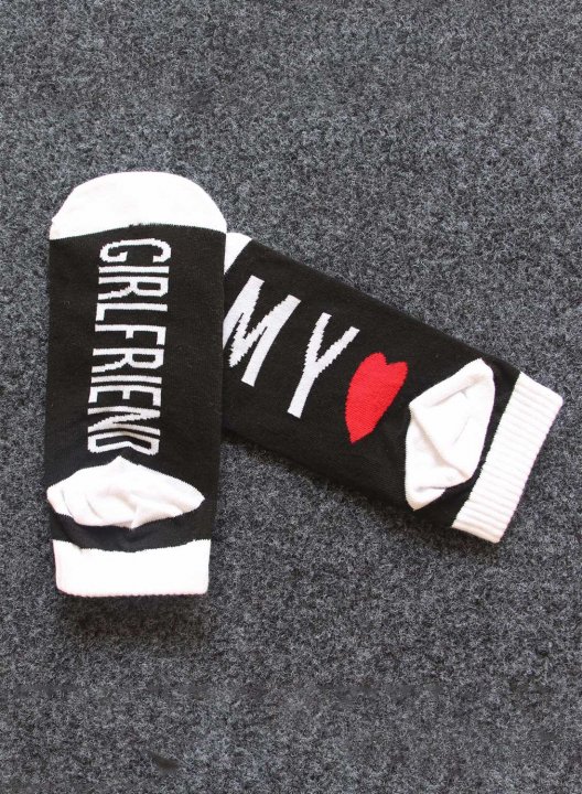 My Love & Girlfriend Print Women's Socks Color Block Letter Cotton Socks