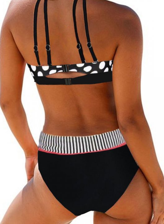 Women's Bikinis Striped Polka Dot High Waist Padded Beach Casual Bikini Bathing Suits