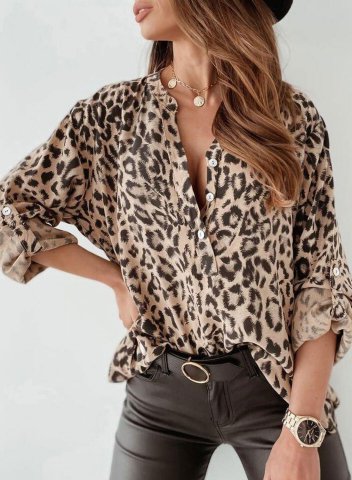 Women's Shirts Leopard V Neck Long Sleeve Daily Spring Shirts