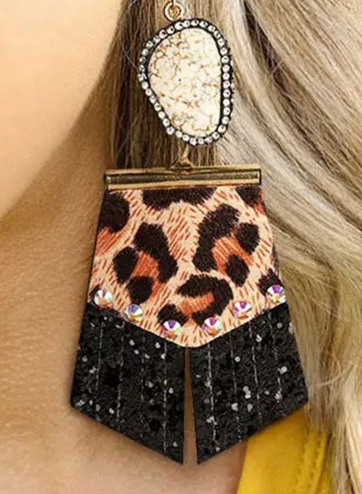 Women's Earrings Leopard Long Leather Diamonds Earrings