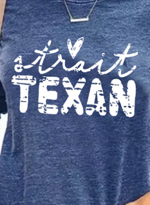 Women's Strait Texan T-shirts Letter Print Long Sleeve Round Neck Daily Casual T-shirt