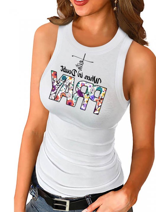 Women's Tank Tops Floral Letter Festival Sleeveless Round Neck Casual Daily Tank Top
