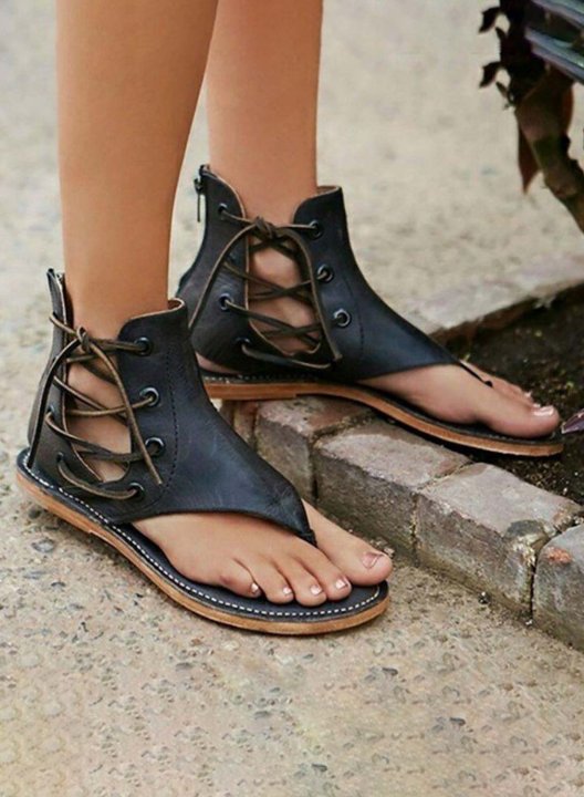 Women's Sandals Solid PU Leather Low Height Casual Daily Summer Sandals